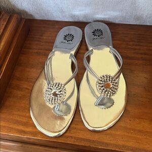 Yellow Box Silver & Rhinestone Embellished Flip-Flops